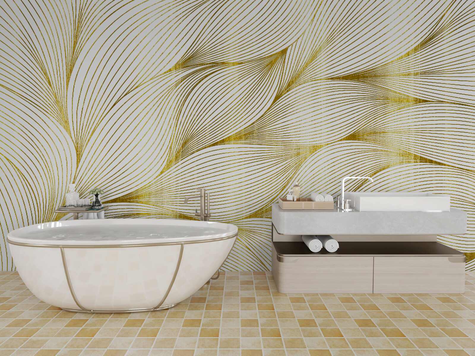 Fotobehang de bladeren hebben een warme gouden tint