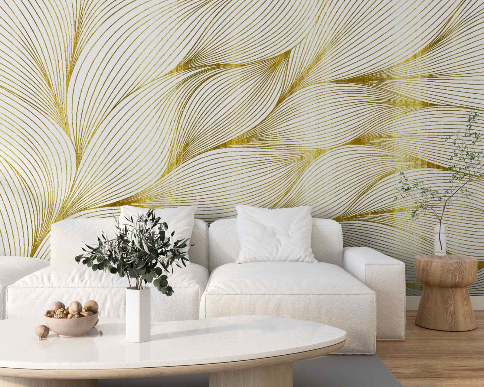 Fotobehang de bladeren hebben een warme gouden tint