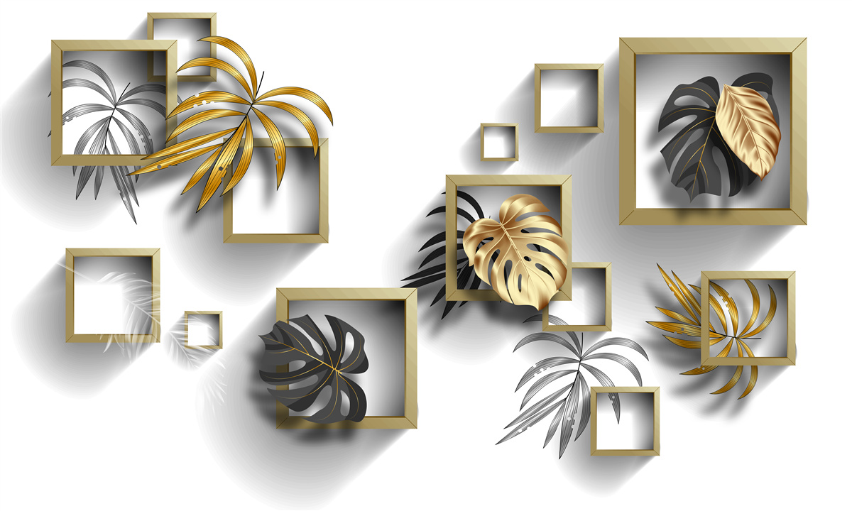 Fotobehang ingelijste tropische bladeren