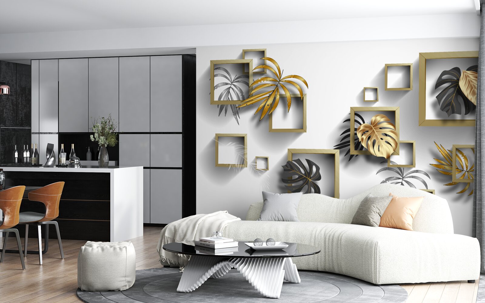 Fotobehang ingelijste tropische bladeren