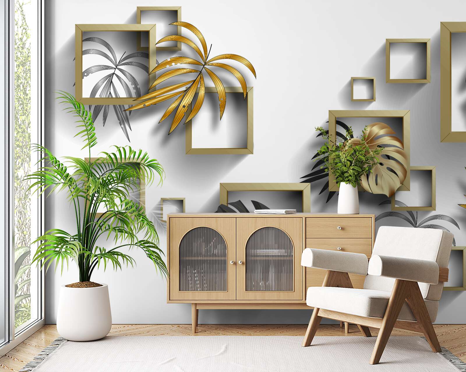 Fotobehang ingelijste tropische bladeren