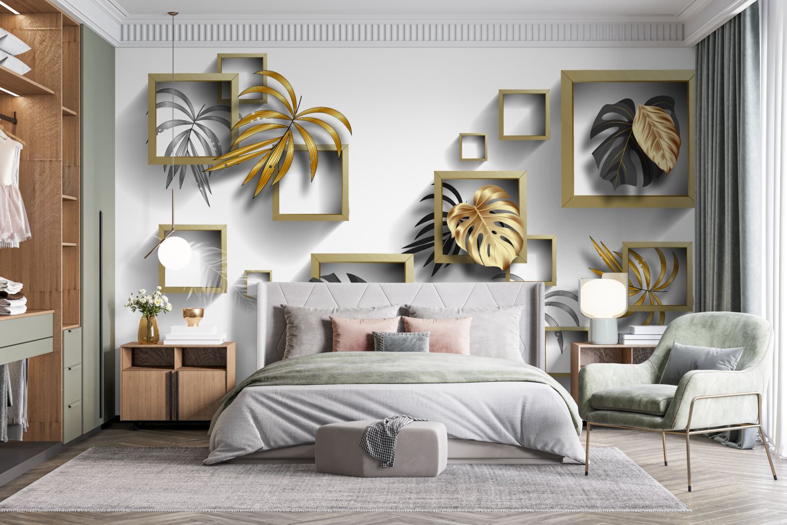 Fotobehang ingelijste tropische bladeren