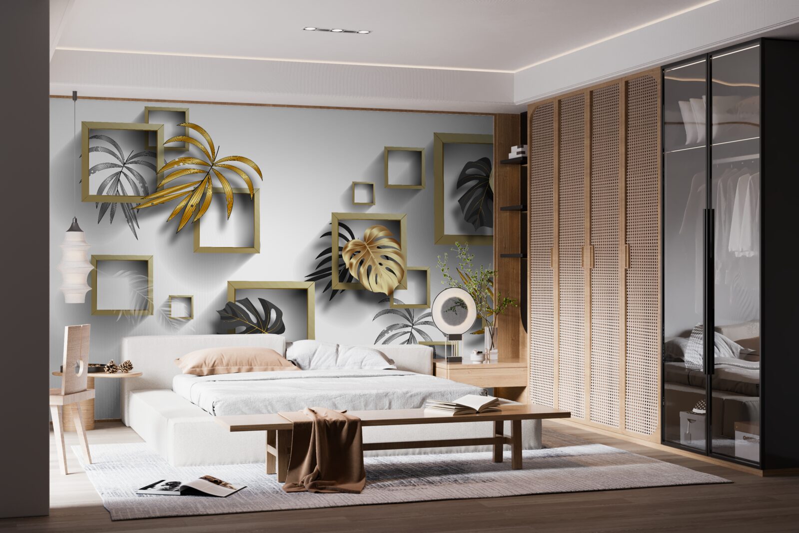 Fotobehang ingelijste tropische bladeren