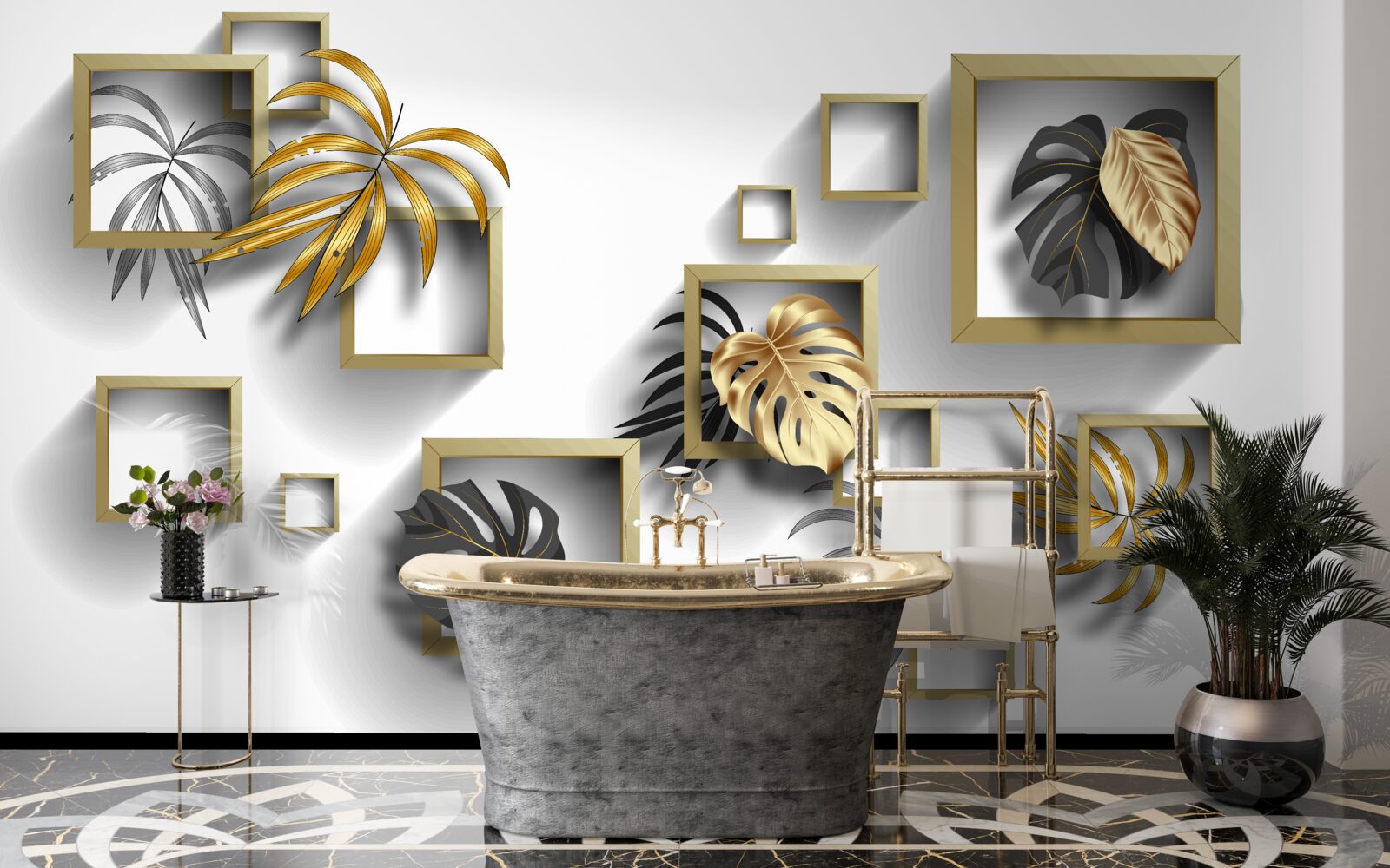 Fotobehang ingelijste tropische bladeren