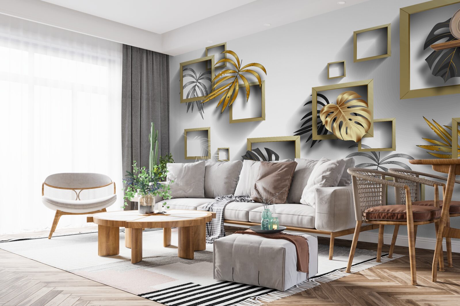 Fotobehang ingelijste tropische bladeren