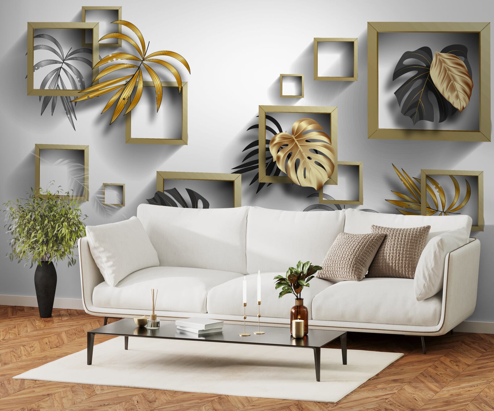 Fotobehang ingelijste tropische bladeren