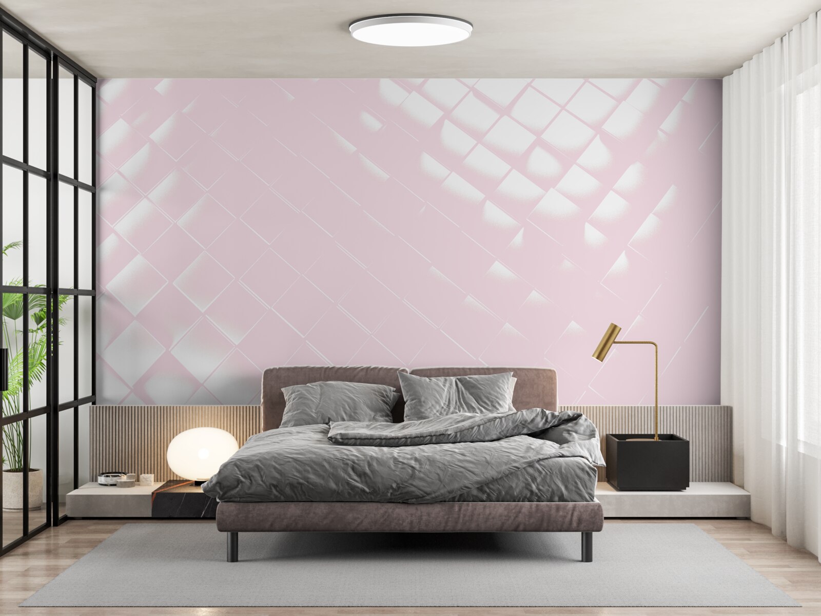 Fotobehang Geometrie in witte en roze tinten