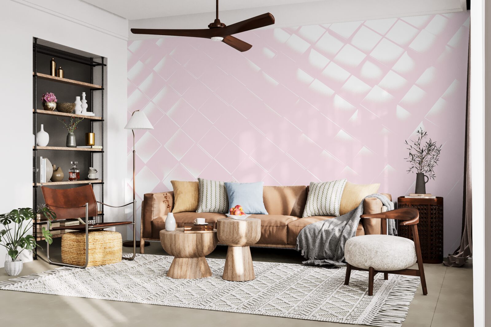 Fotobehang Geometrie in witte en roze tinten