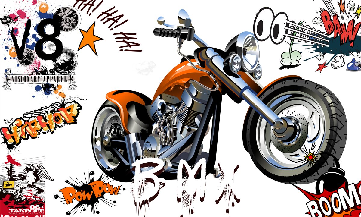 Fotobehang motor met tekstpatronen