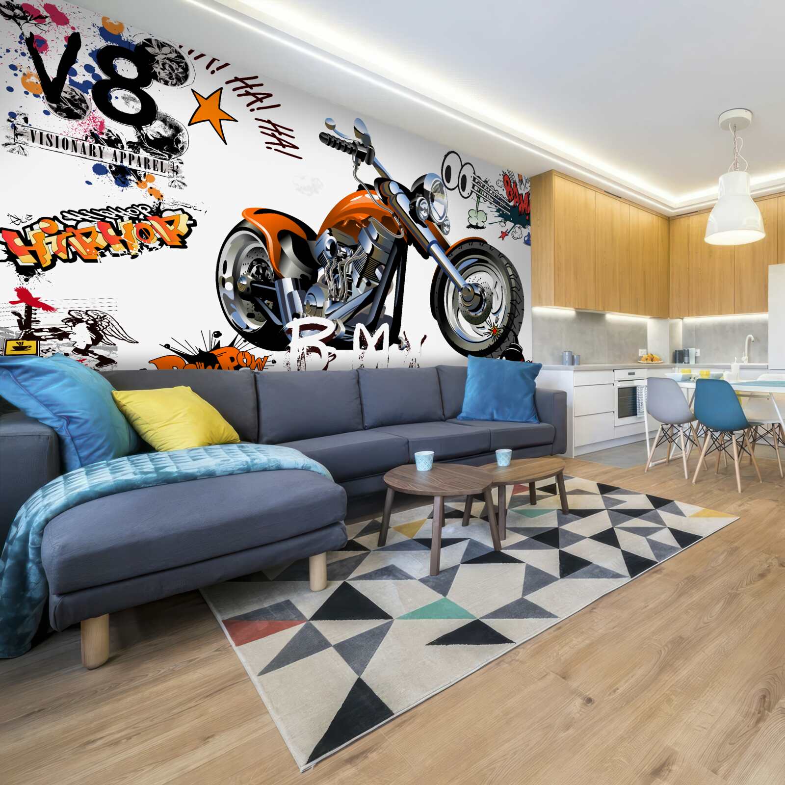 Fotobehang motor met tekstpatronen