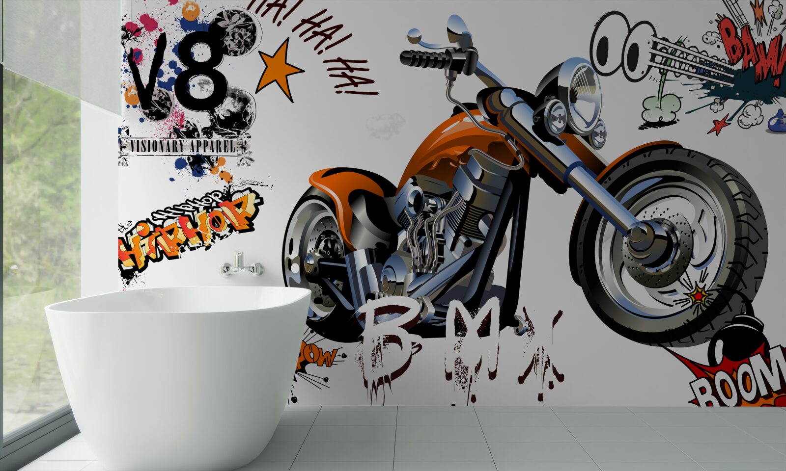 Fotobehang motor met tekstpatronen