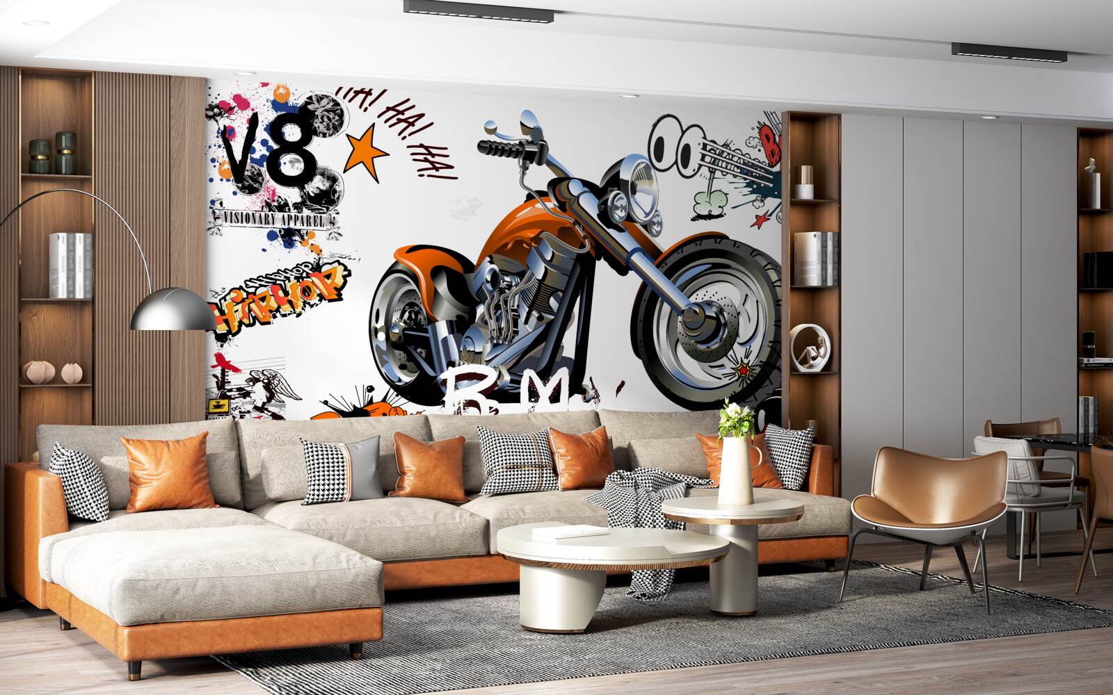 Fotobehang motor met tekstpatronen