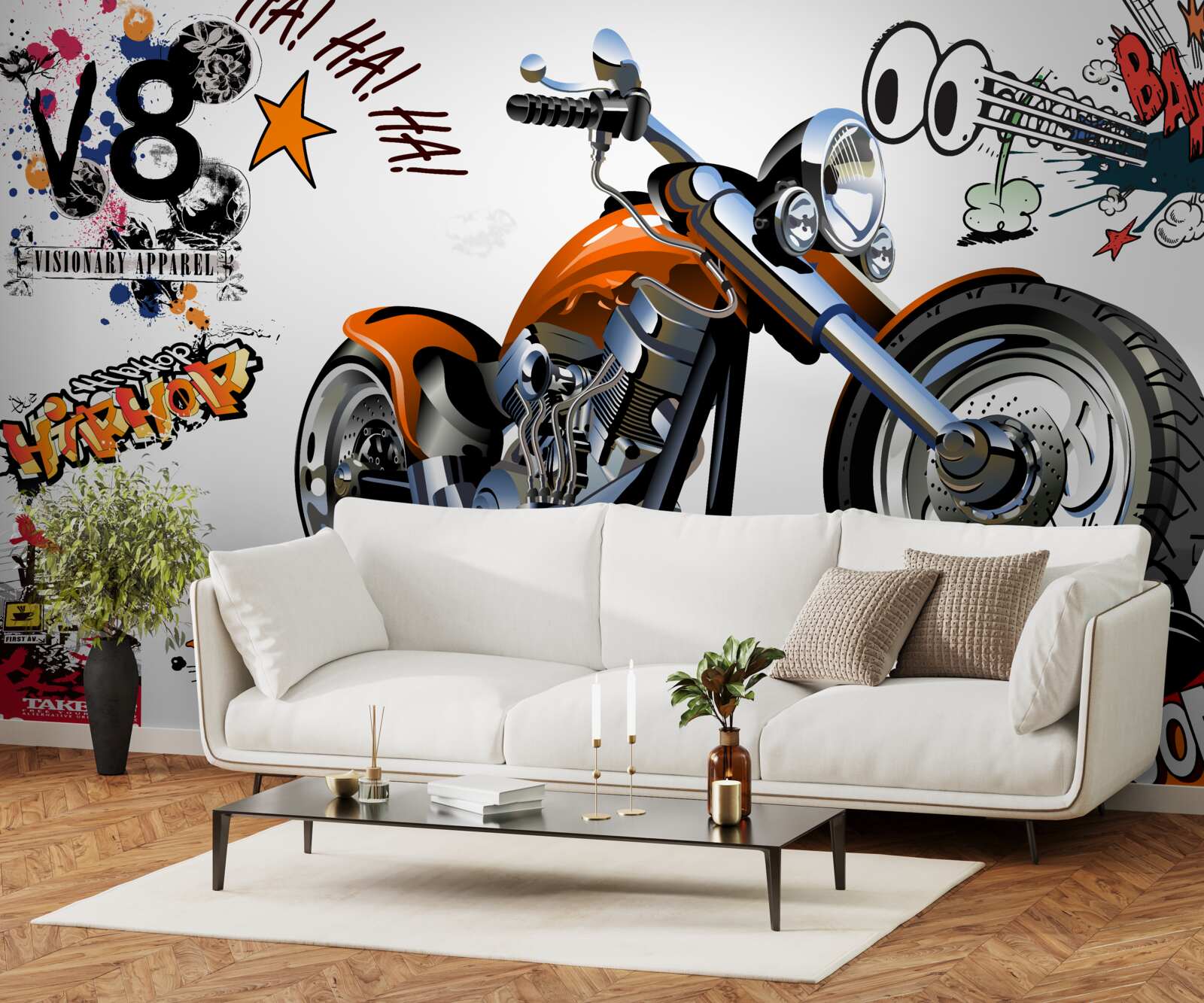 Fotobehang motor met tekstpatronen