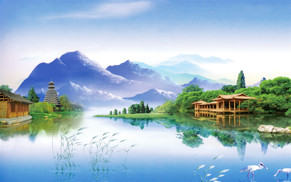 Fotobehang bergmeer in het zomerlandschap