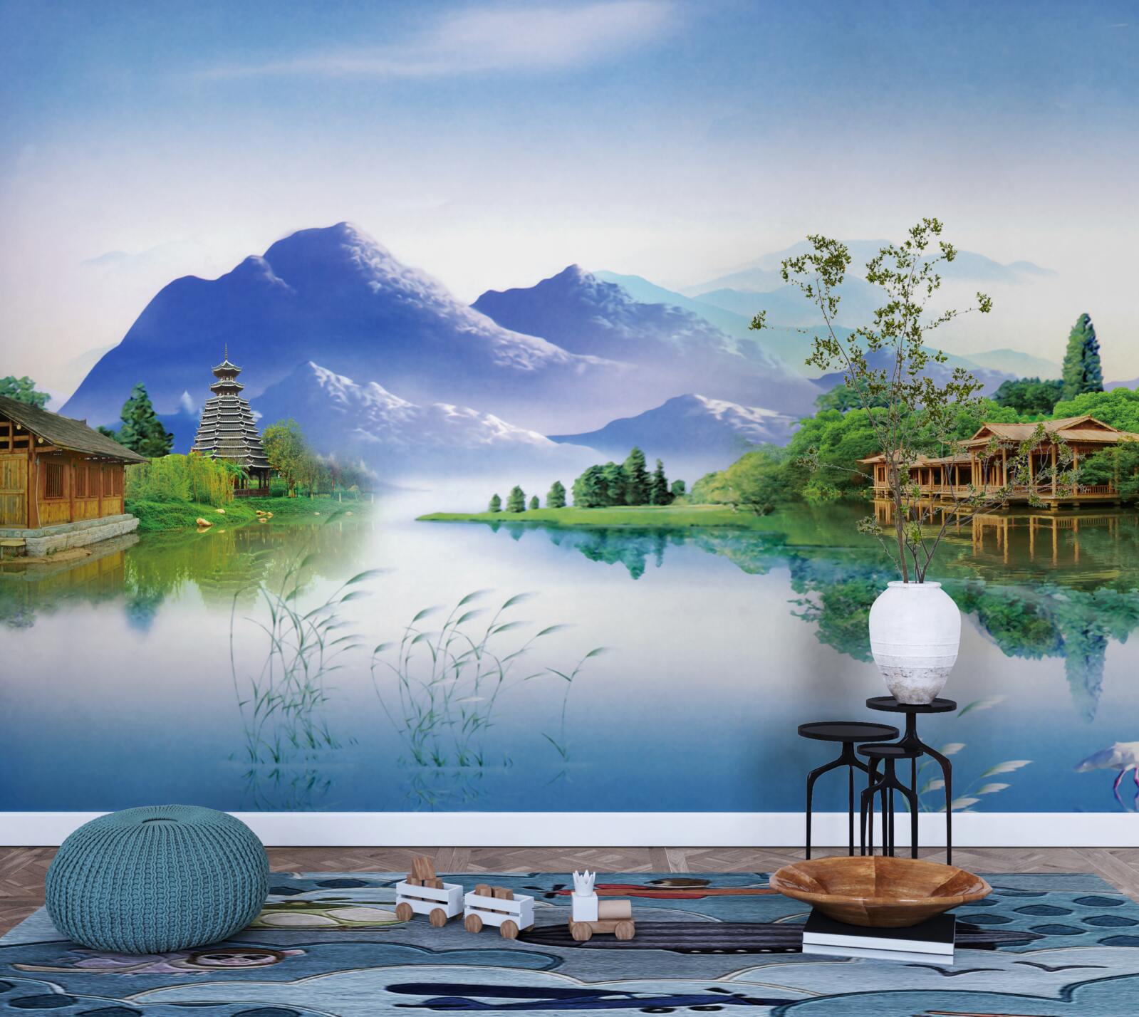 Fotobehang bergmeer in het zomerlandschap