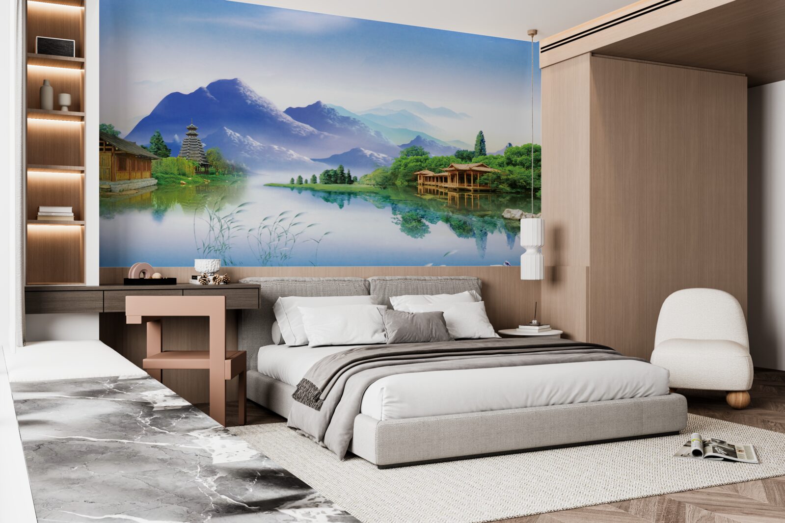 Fotobehang bergmeer in het zomerlandschap