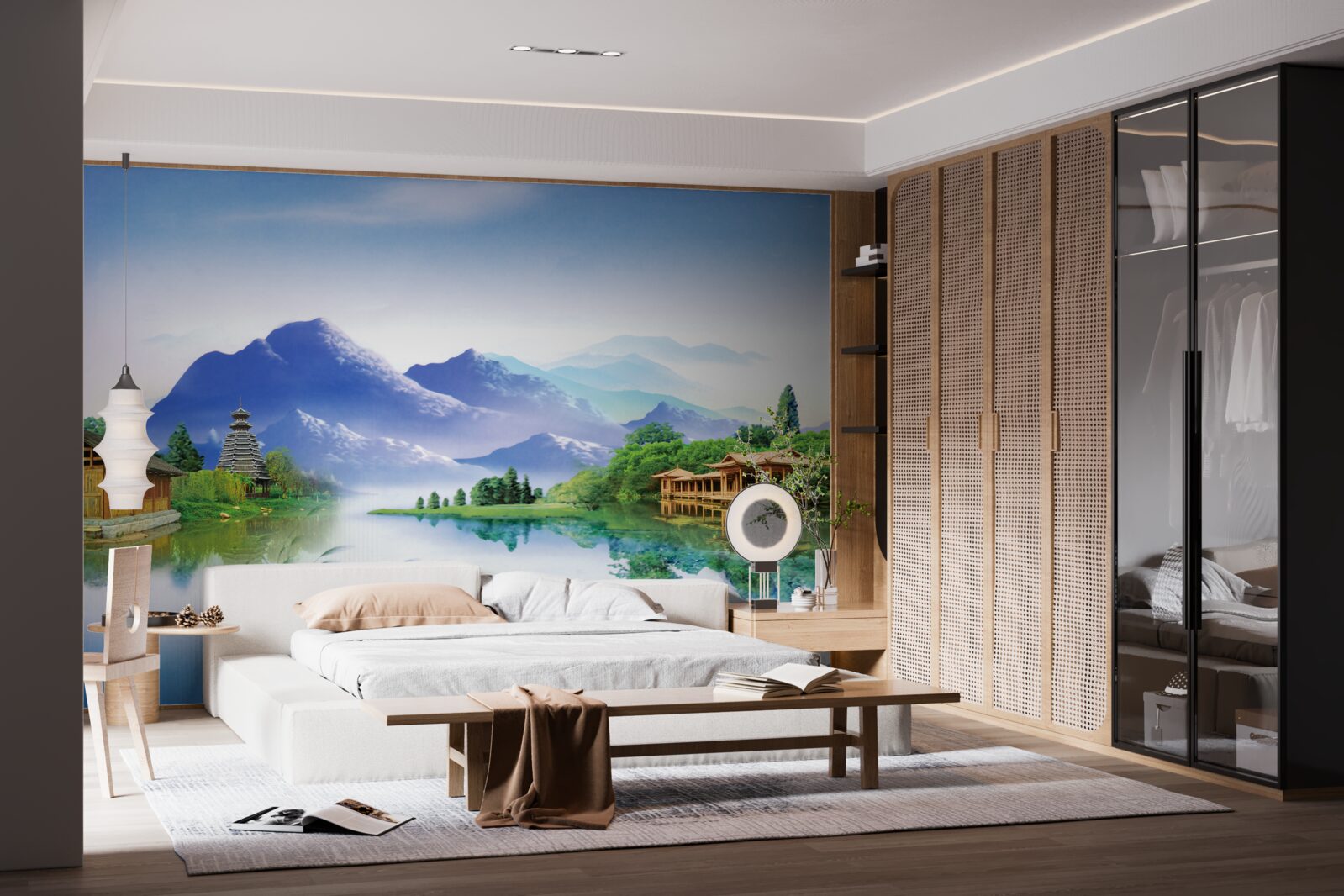 Fotobehang bergmeer in het zomerlandschap