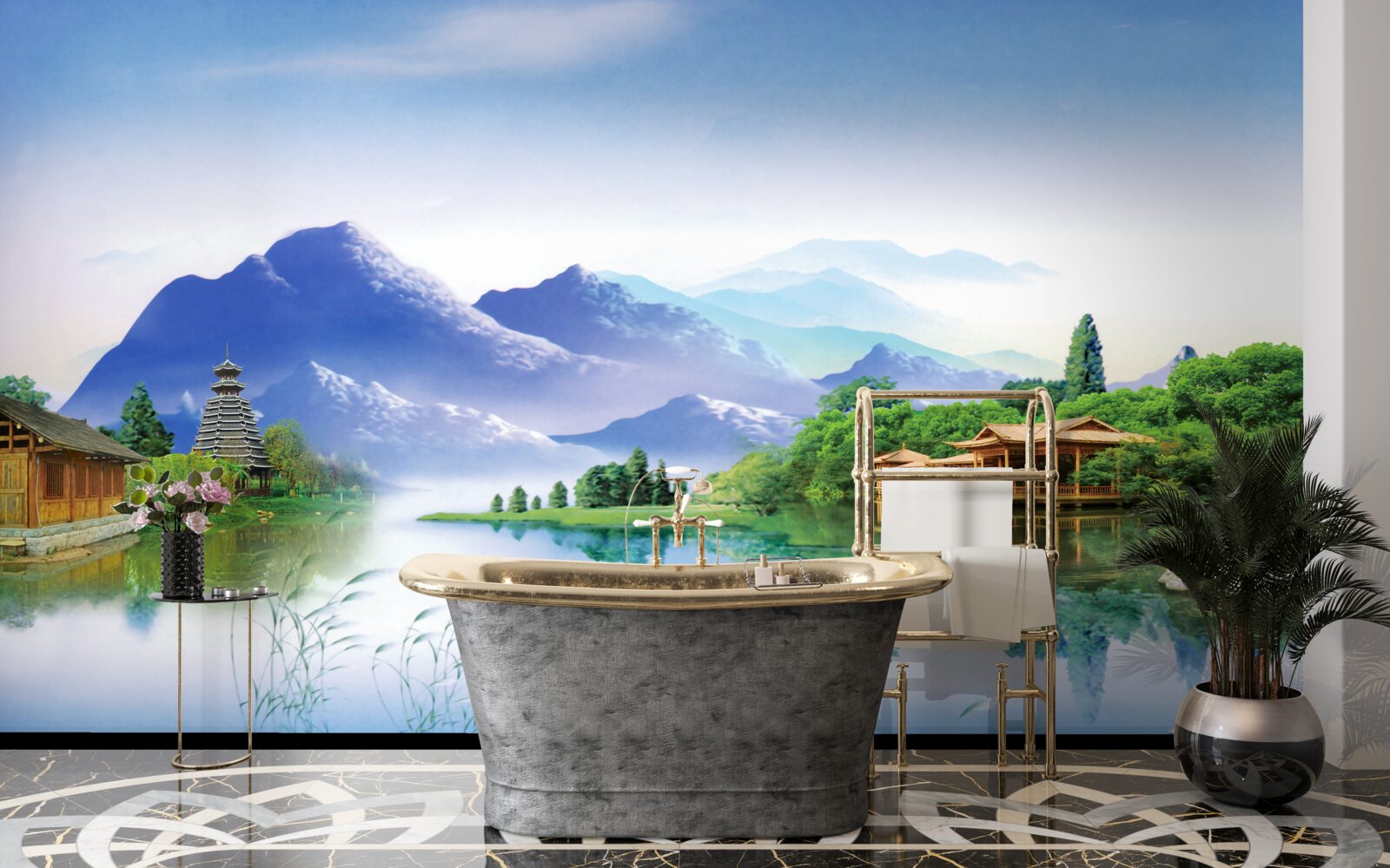 Fotobehang bergmeer in het zomerlandschap