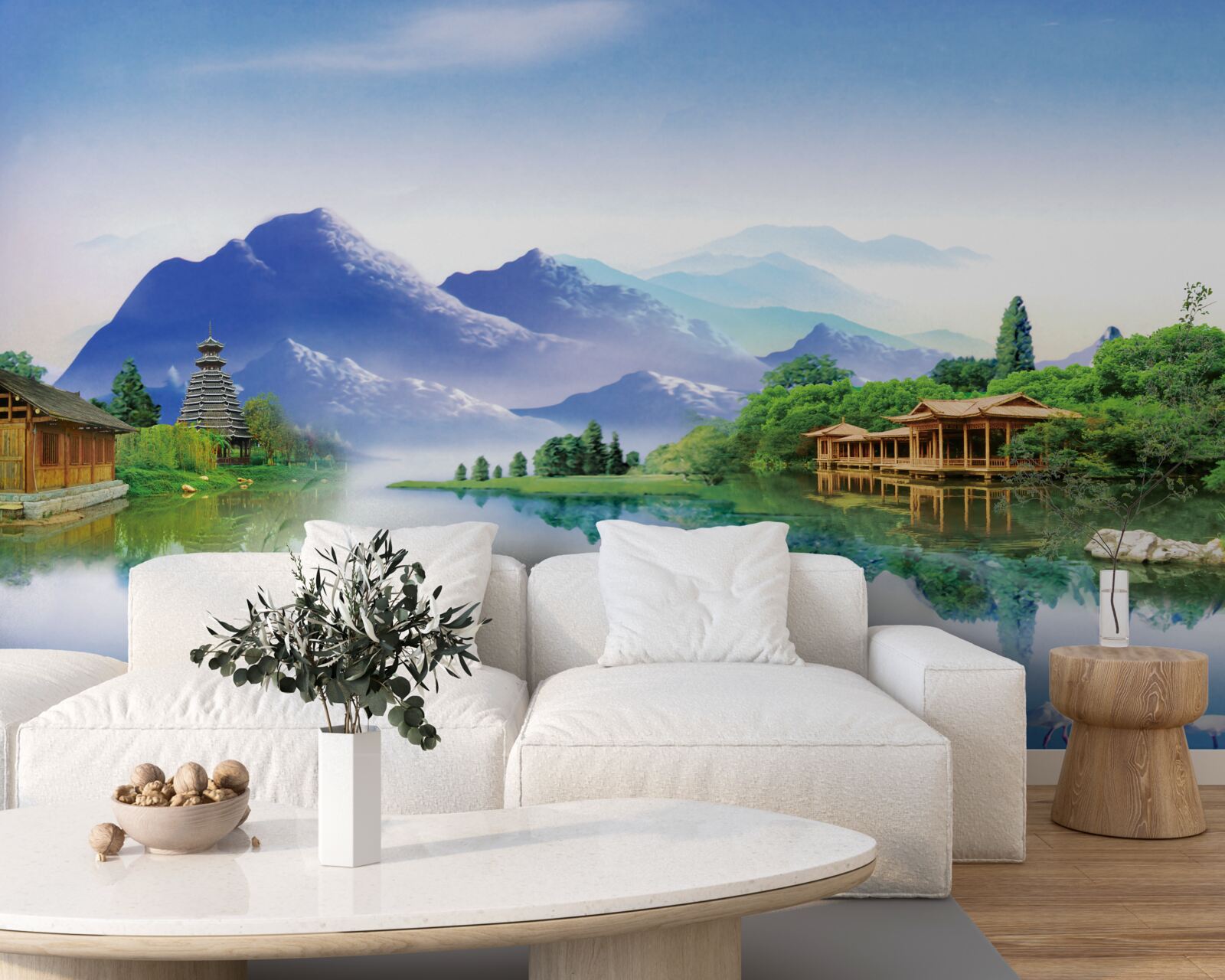 Fotobehang bergmeer in het zomerlandschap