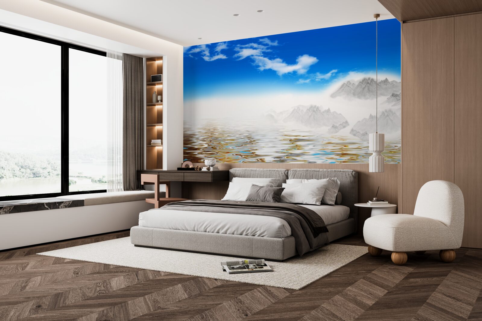 Fotobehang stil water onder de bergen