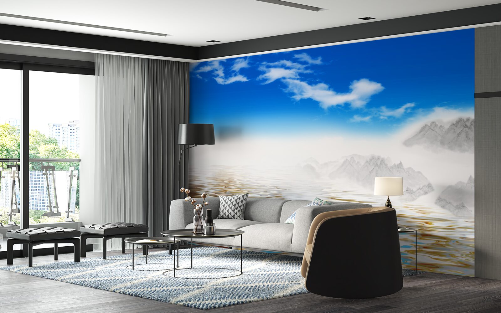 Fotobehang stil water onder de bergen