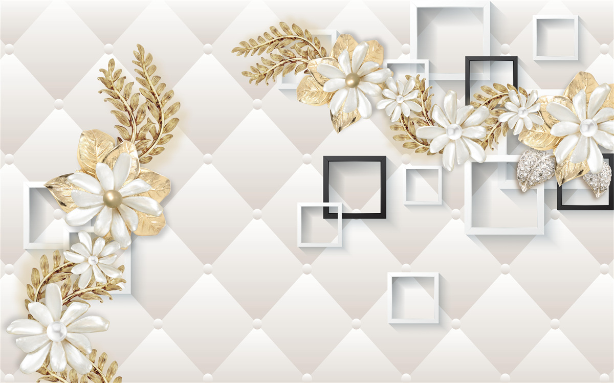 Fotobehang vierkante bloemstukken