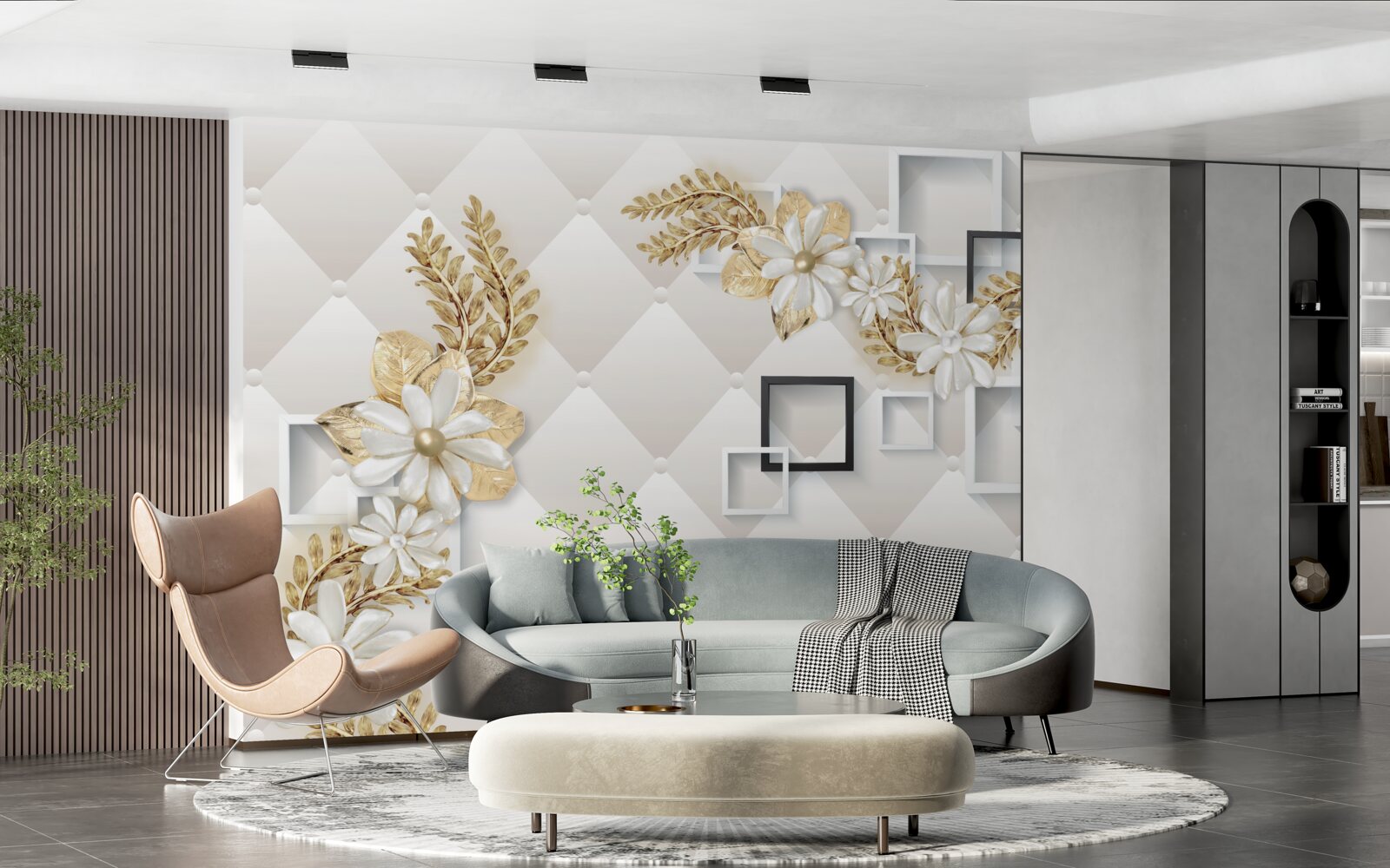 Fotobehang vierkante bloemstukken