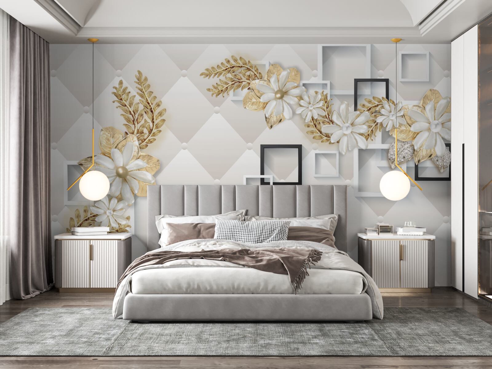 Fotobehang vierkante bloemstukken