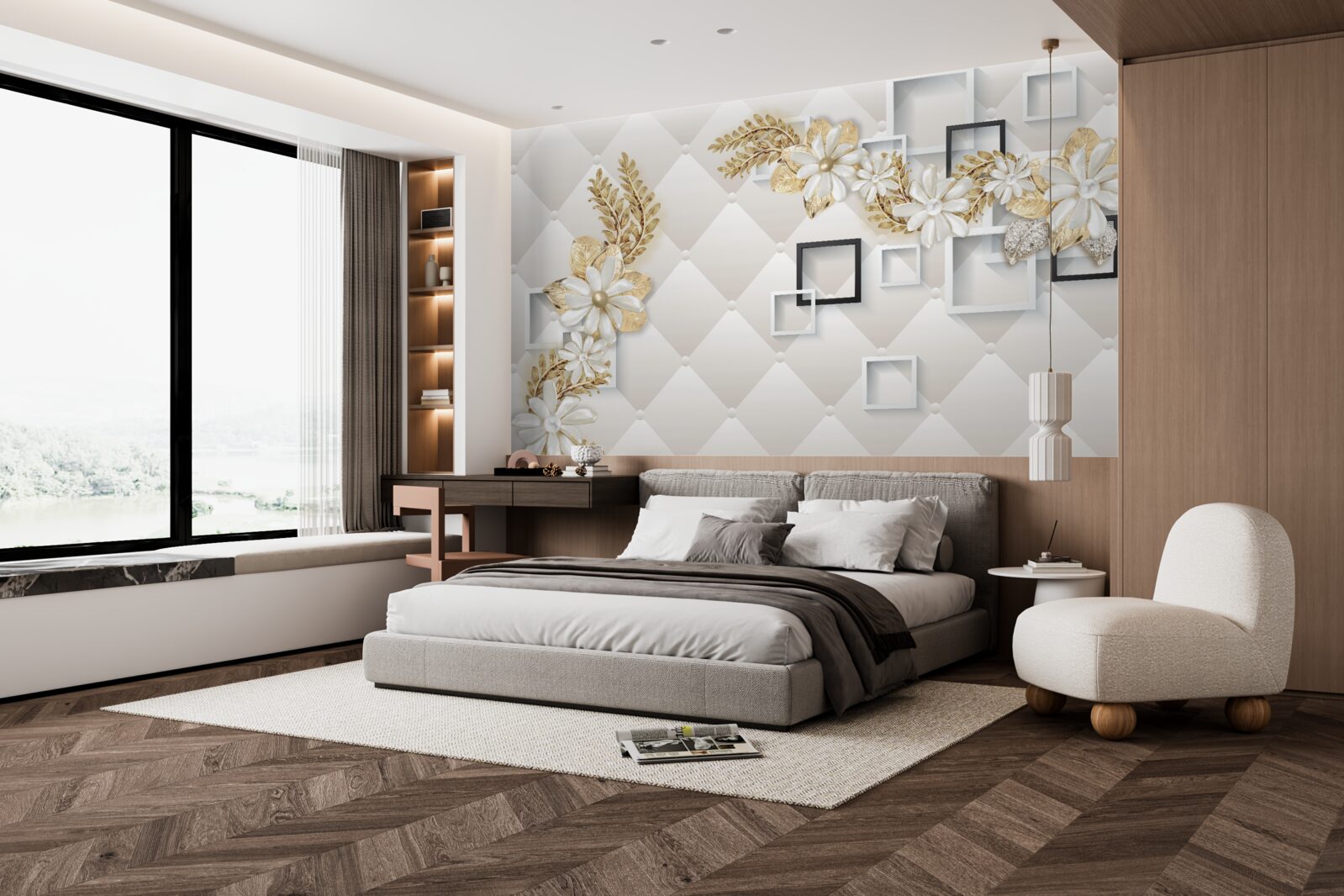 Fotobehang vierkante bloemstukken