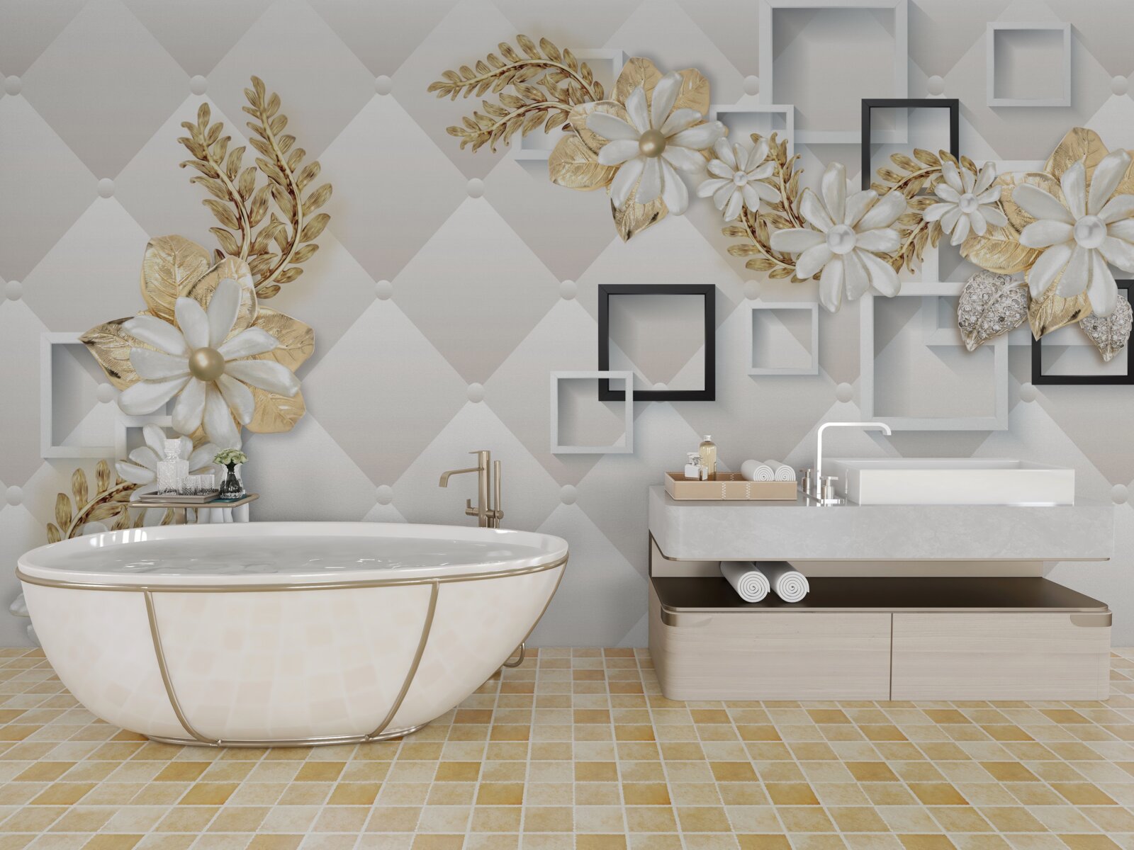 Fotobehang vierkante bloemstukken