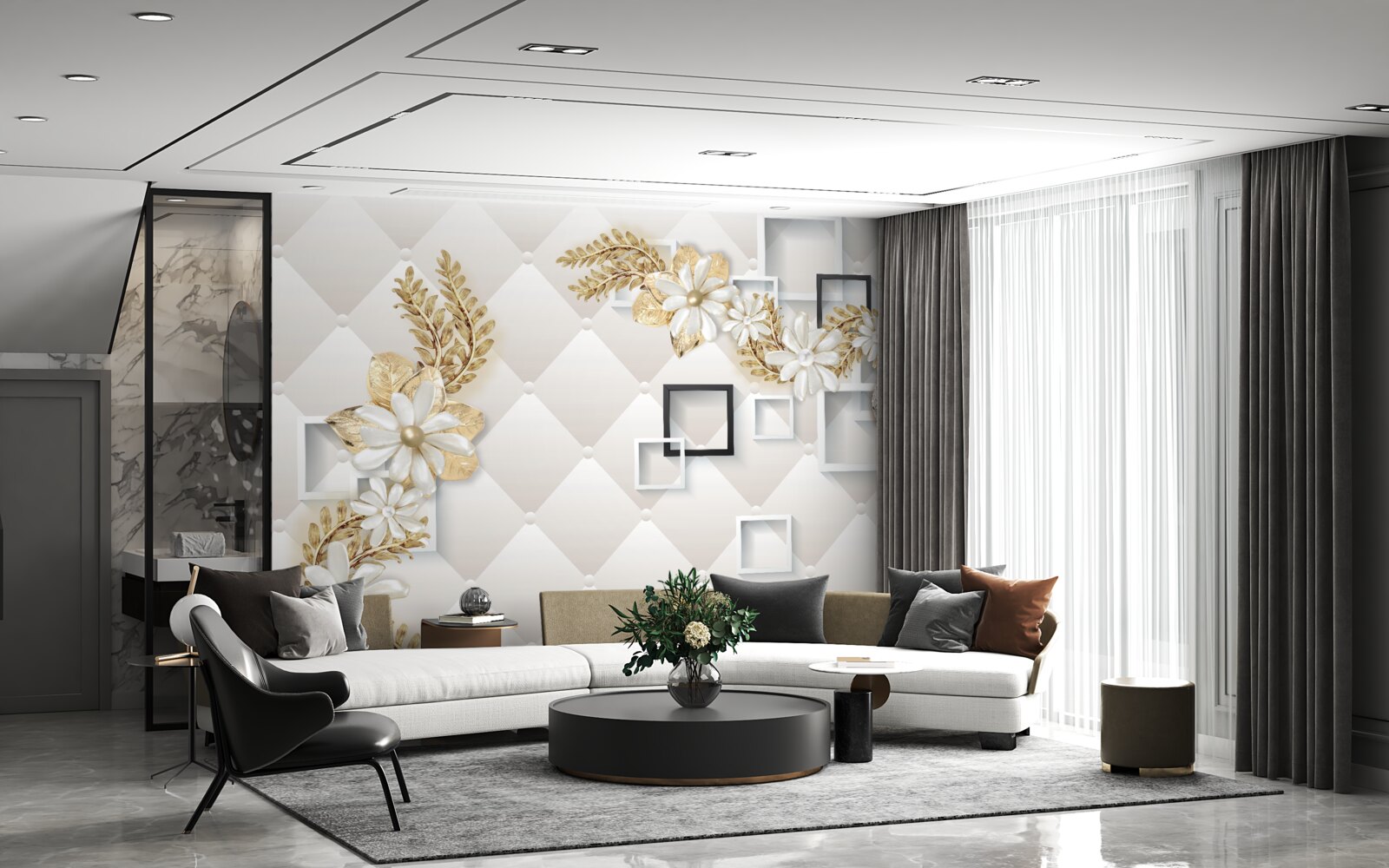 Fotobehang vierkante bloemstukken