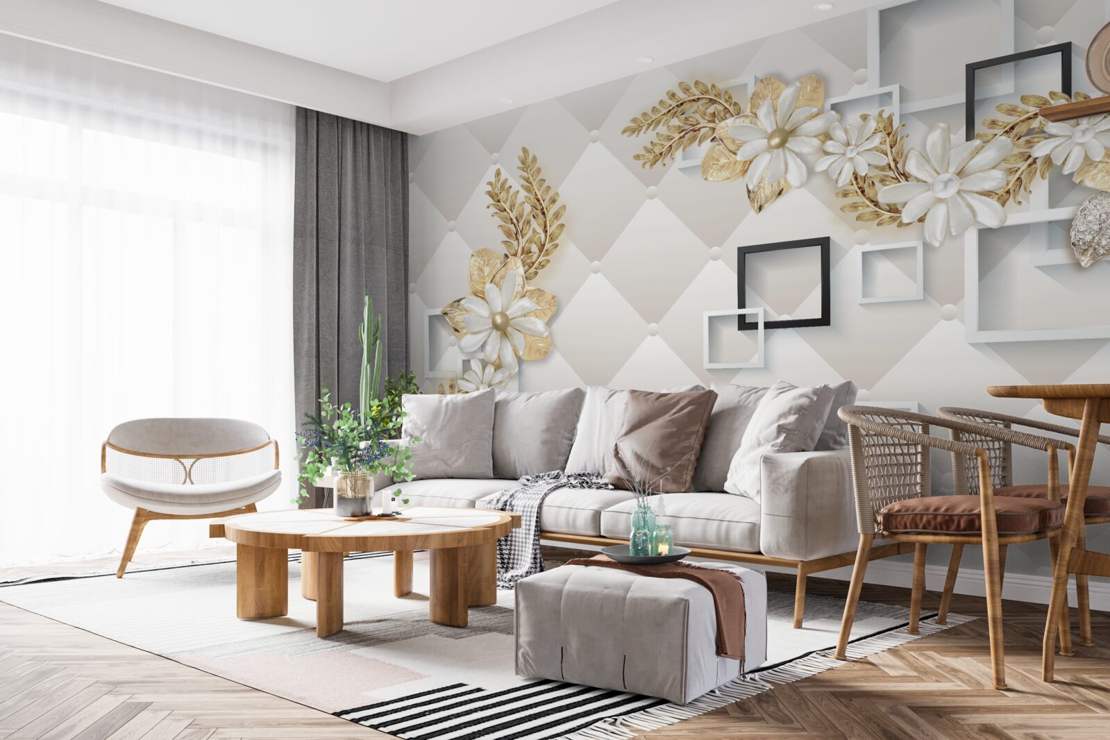 Fotobehang vierkante bloemstukken