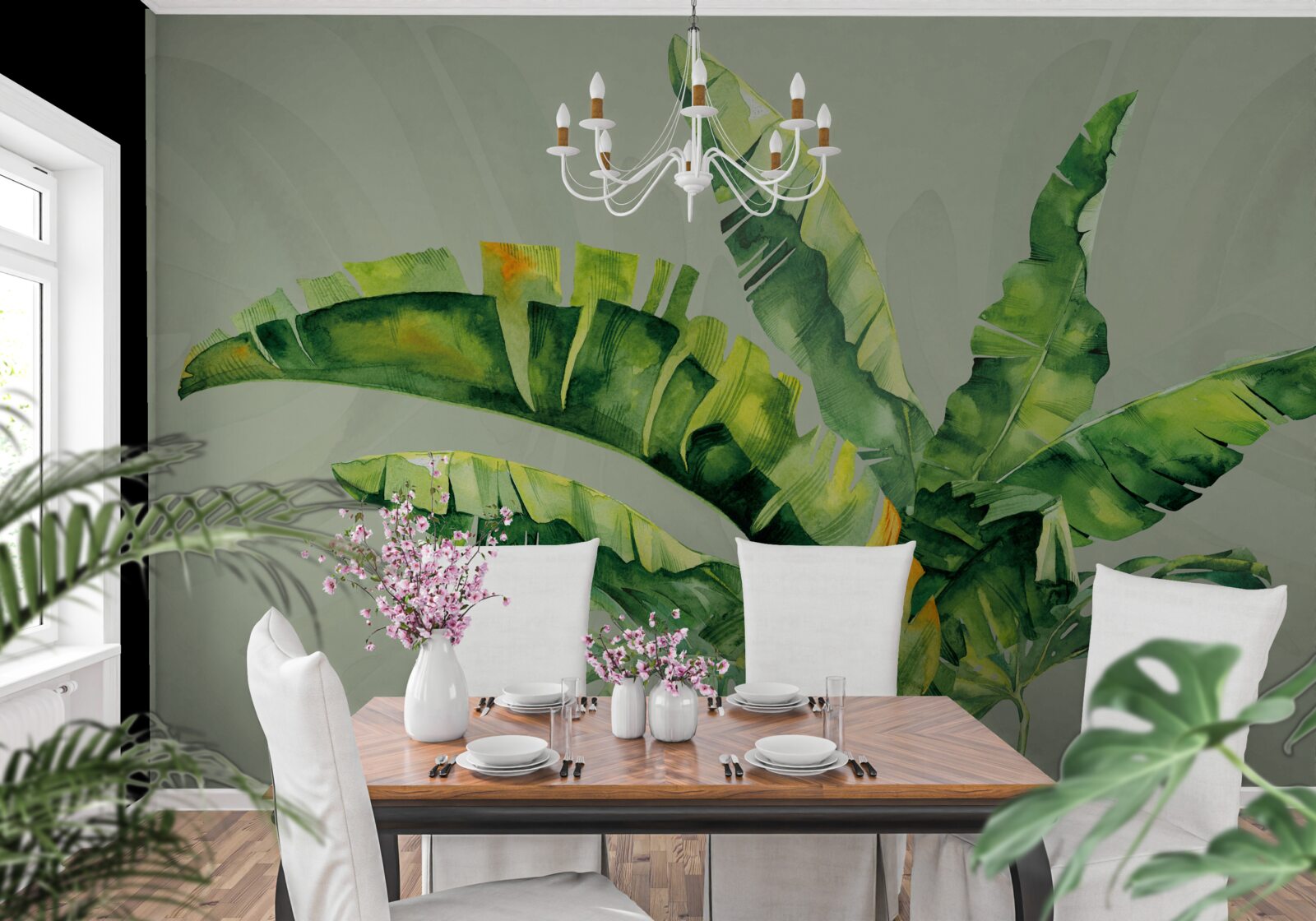 Fotobehang monstera en groene varen