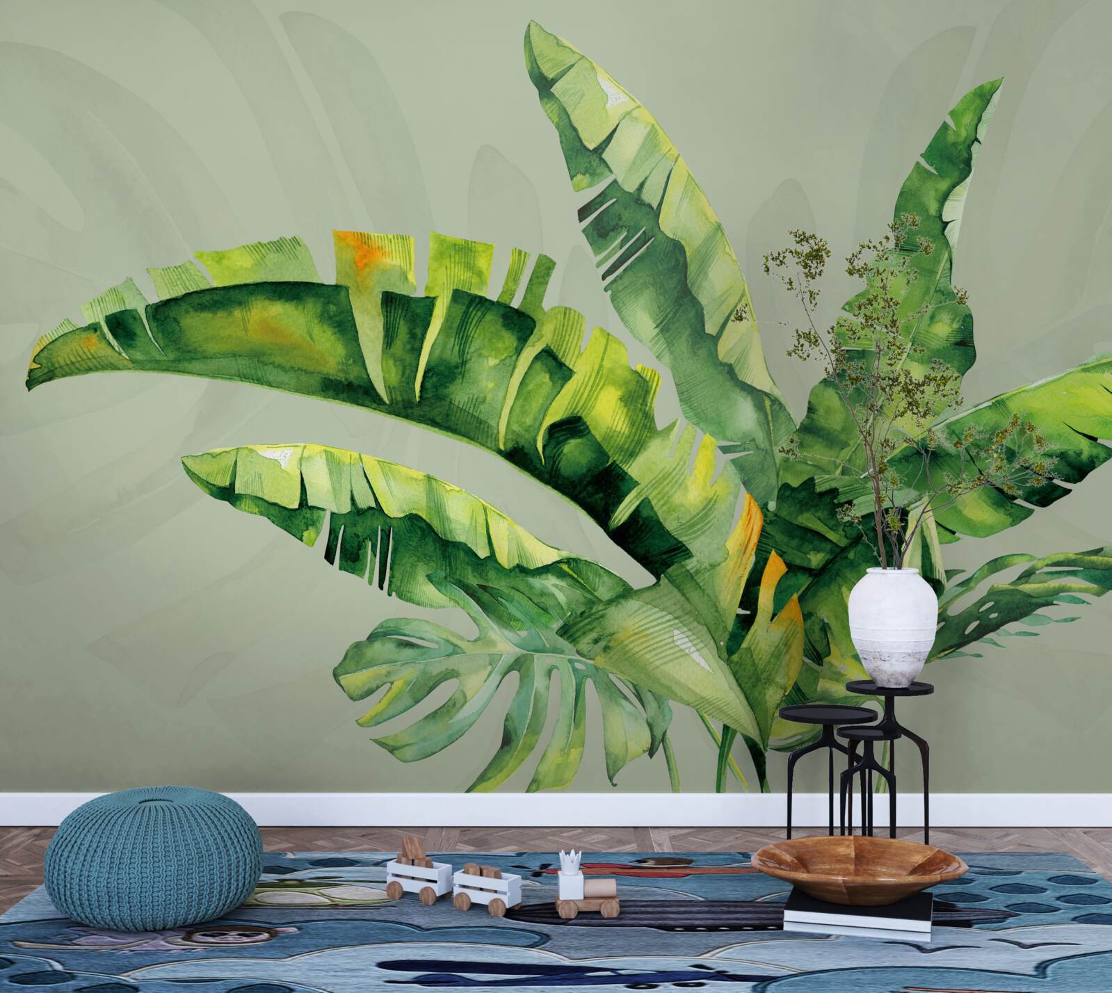Fotobehang monstera en groene varen
