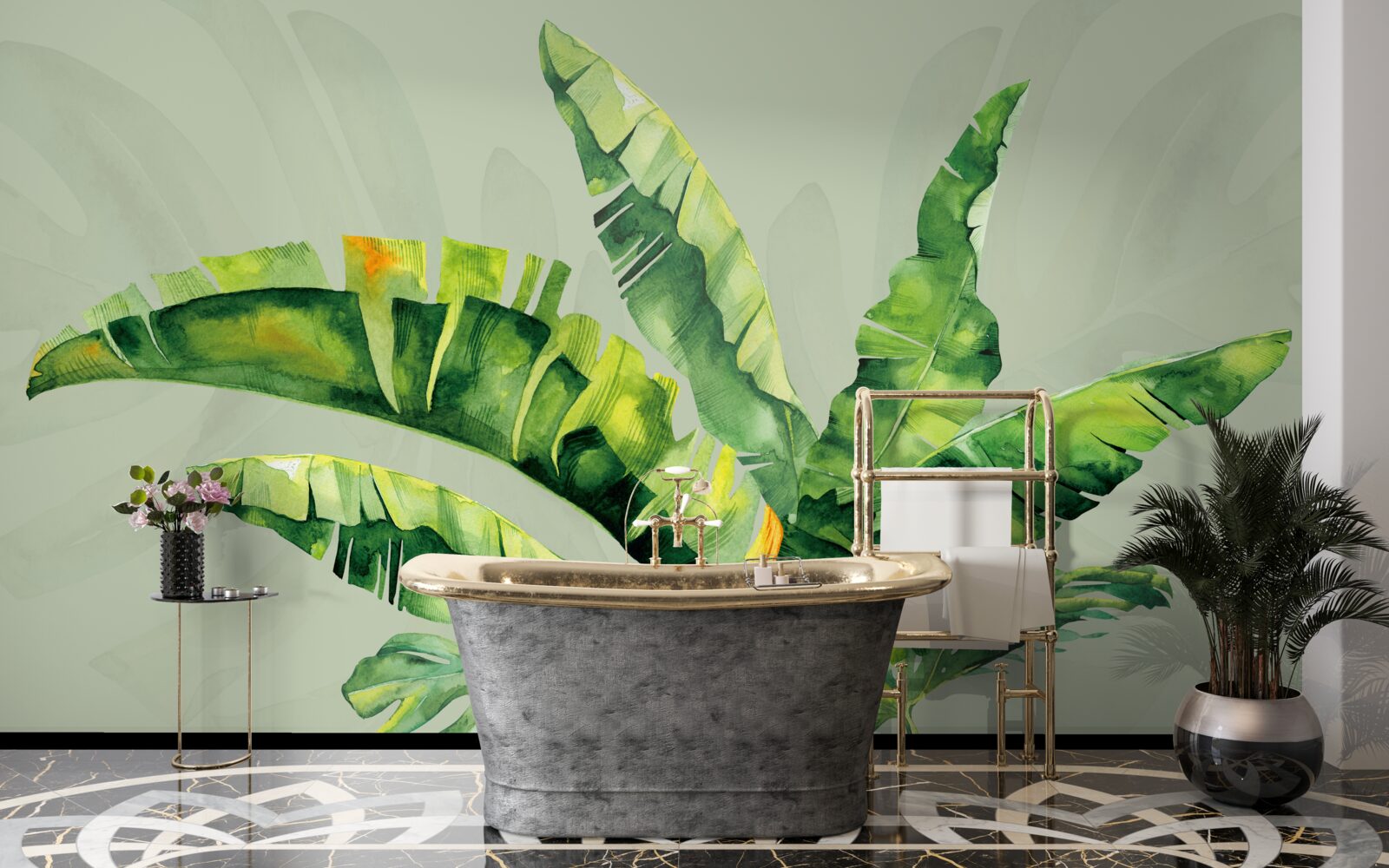 Fotobehang monstera en groene varen