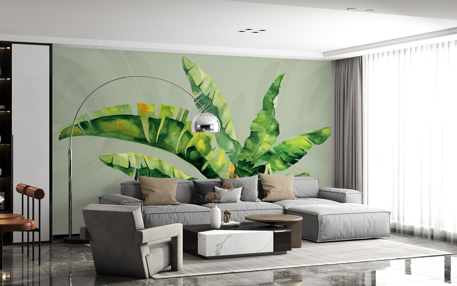 Fotobehang monstera en groene varen