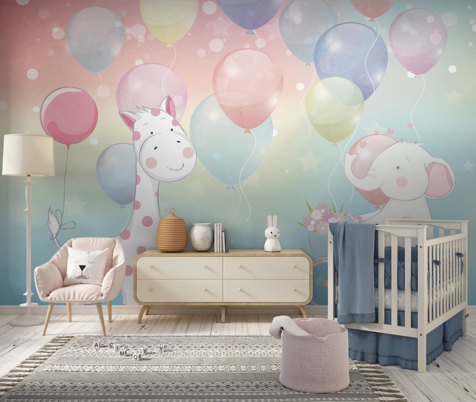 Fotobehang olifant nadert giraffe