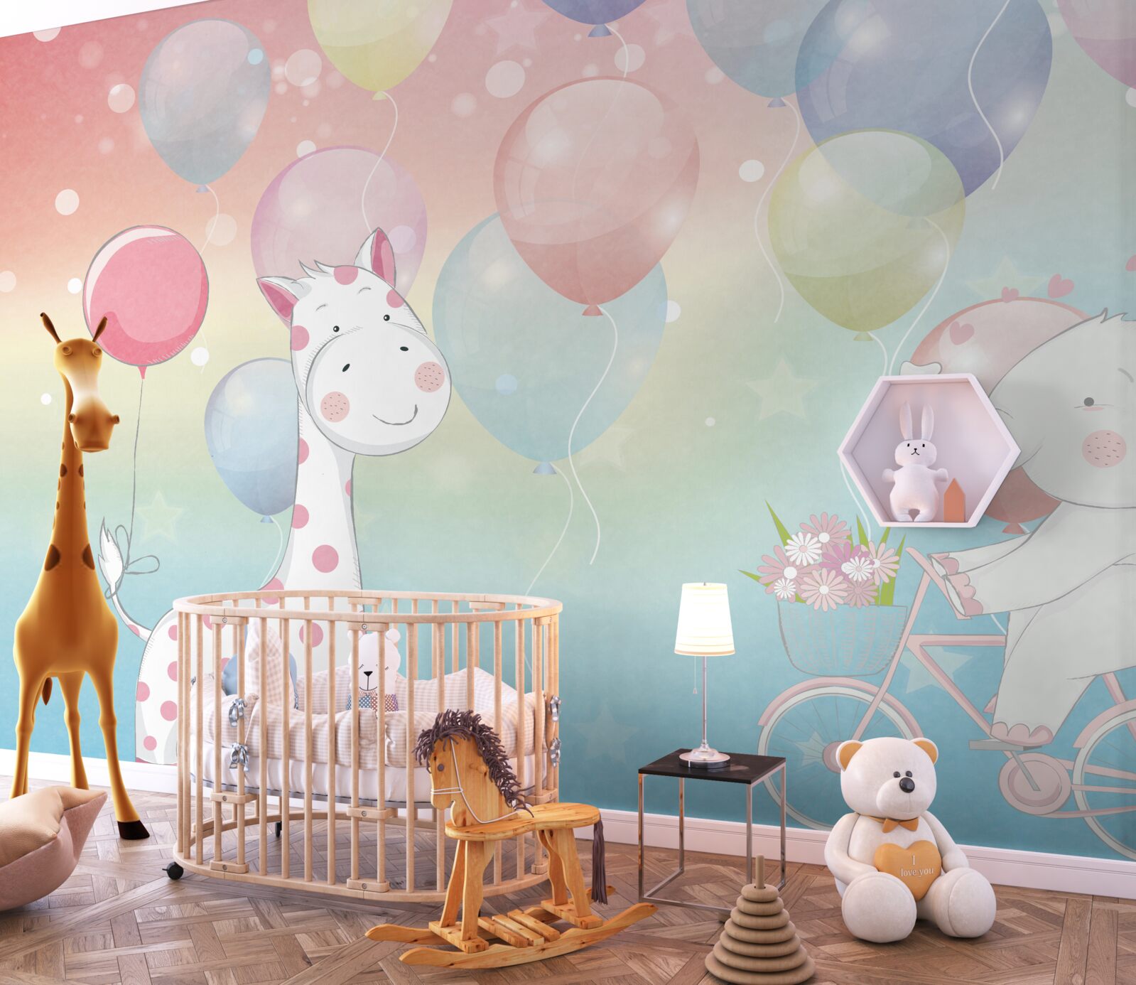 Fotobehang olifant nadert giraffe