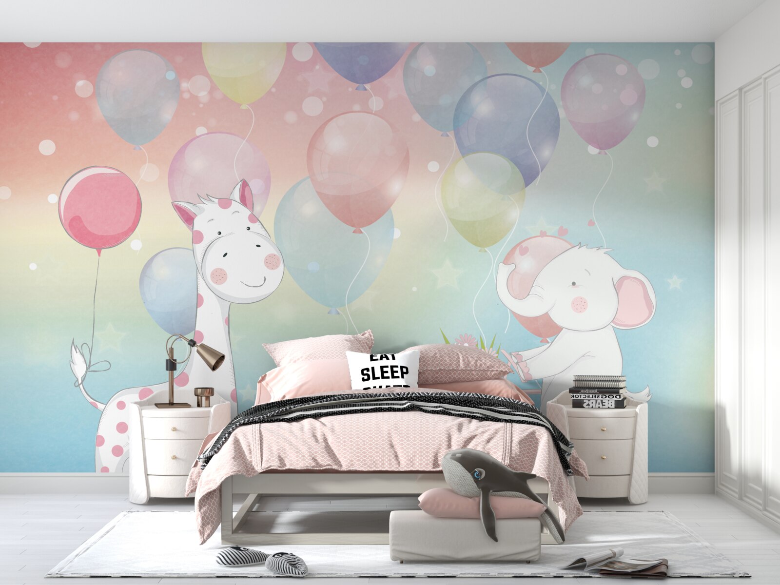 Fotobehang olifant nadert giraffe