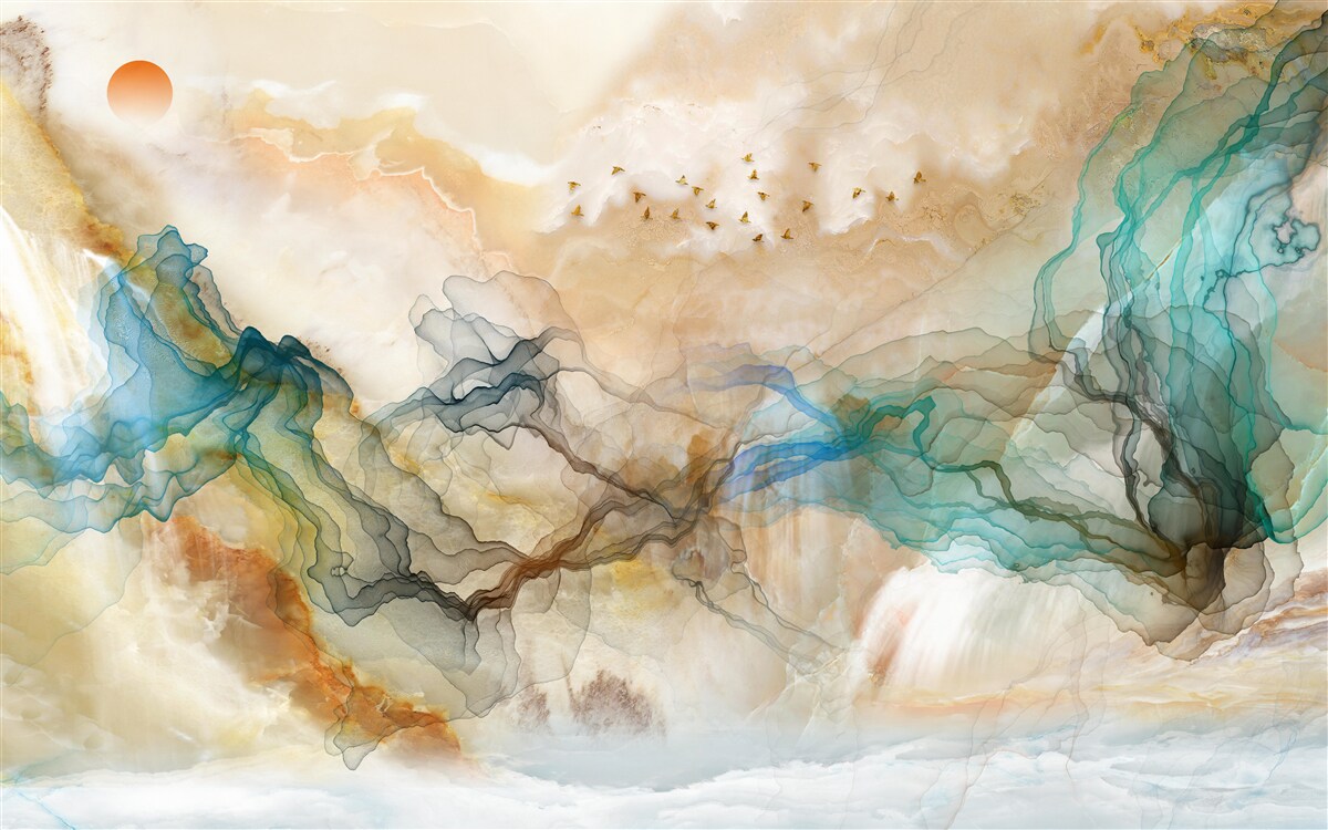 Fotobehang Japans landschap in een abstracte stijl