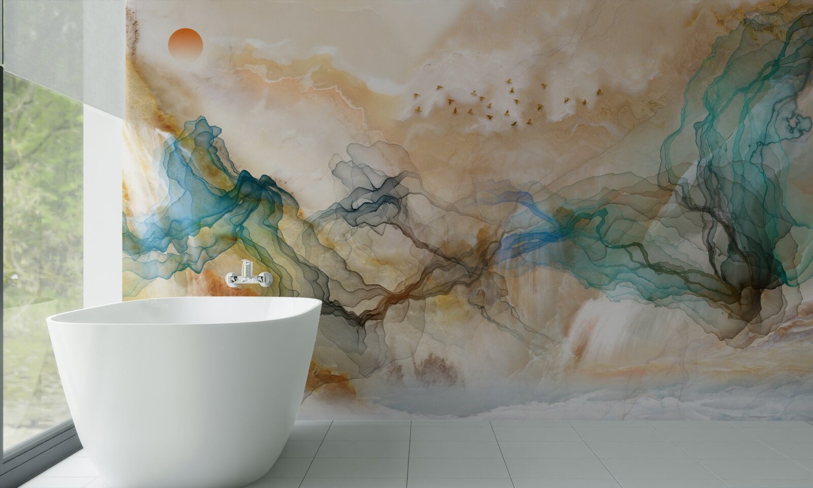 Fotobehang Japans landschap in een abstracte stijl