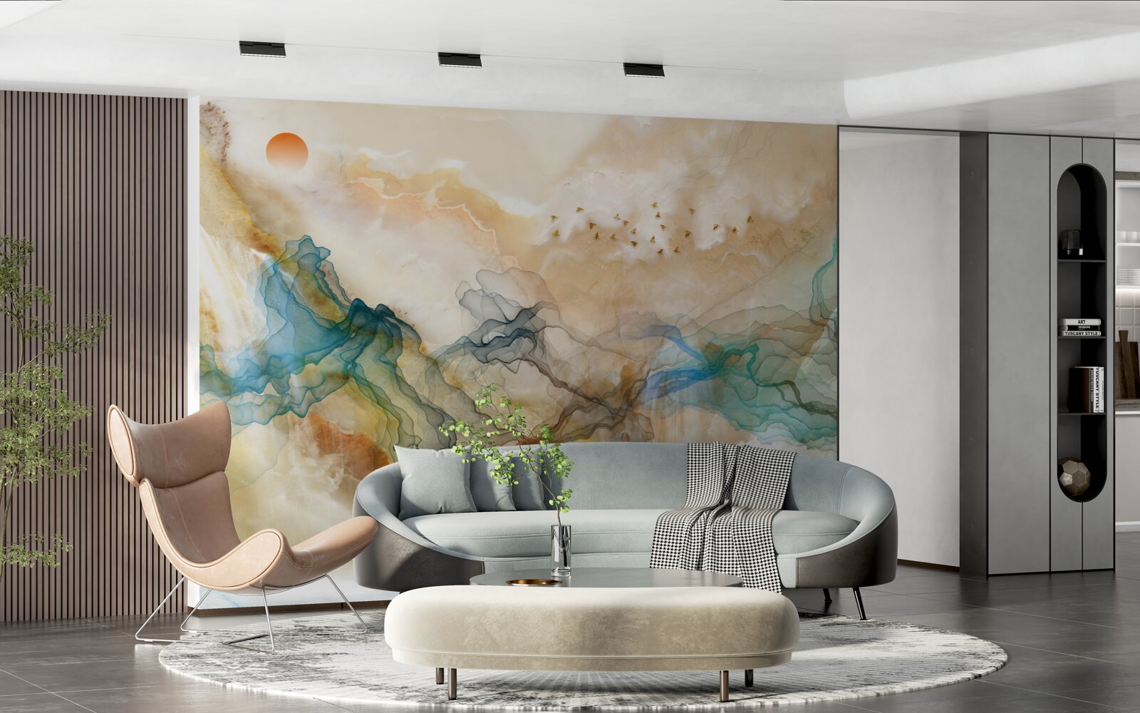 Fotobehang Japans landschap in een abstracte stijl