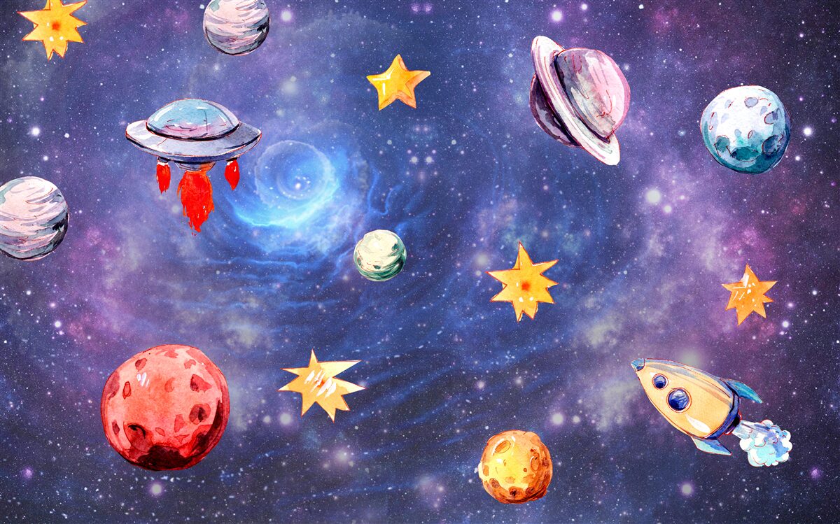 Fotobehang bewoners van de ruimte en hemellichamen