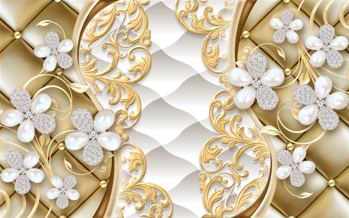 Fotobehang juwelen en metaal in bloemmotieven