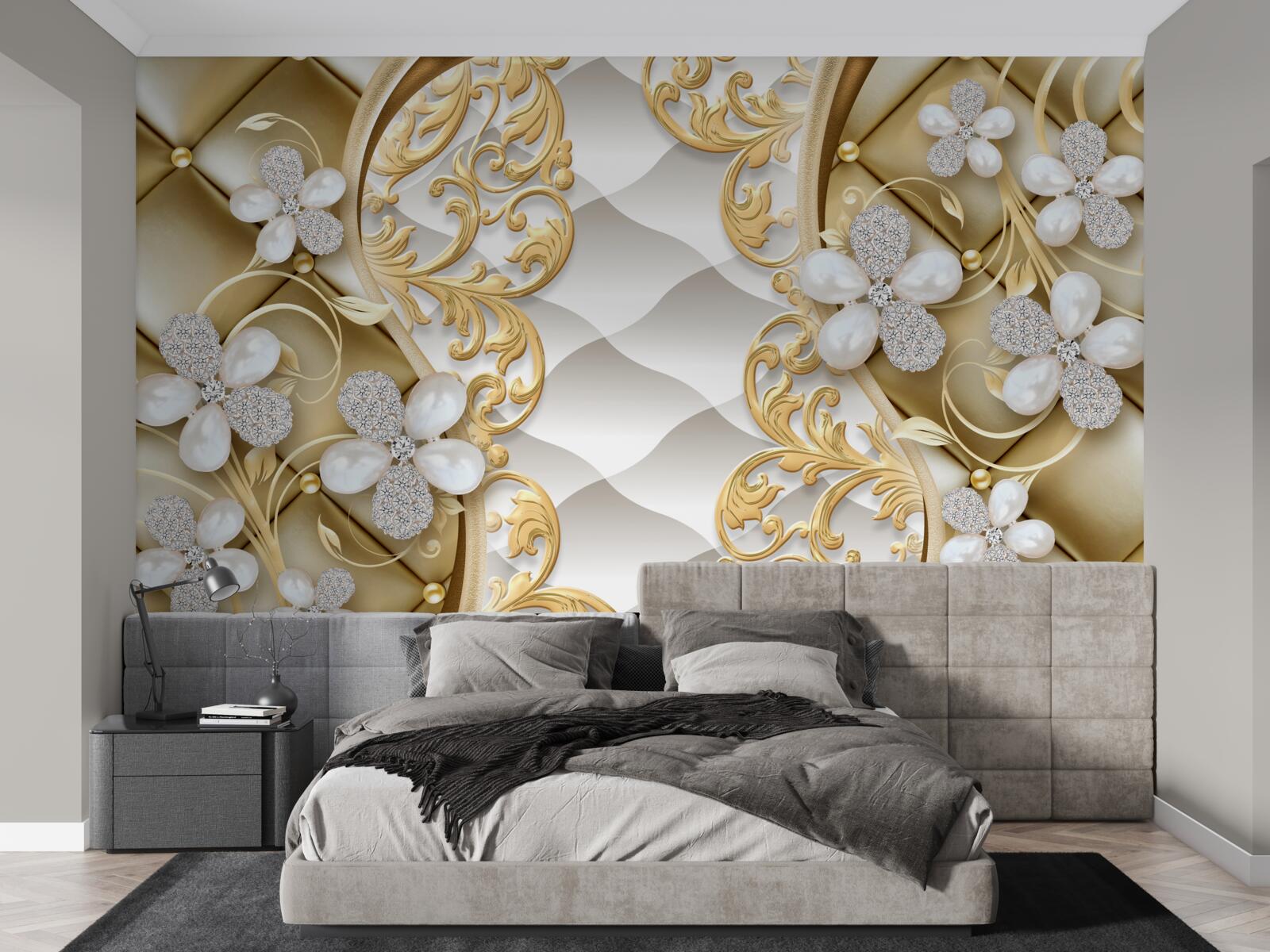 Fotobehang juwelen en metaal in bloemmotieven