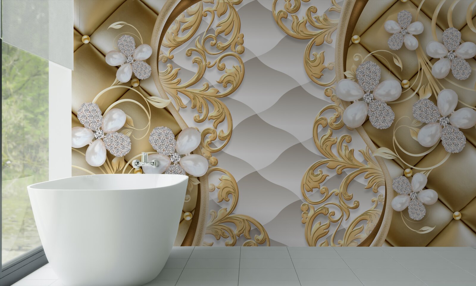 Fotobehang juwelen en metaal in bloemmotieven