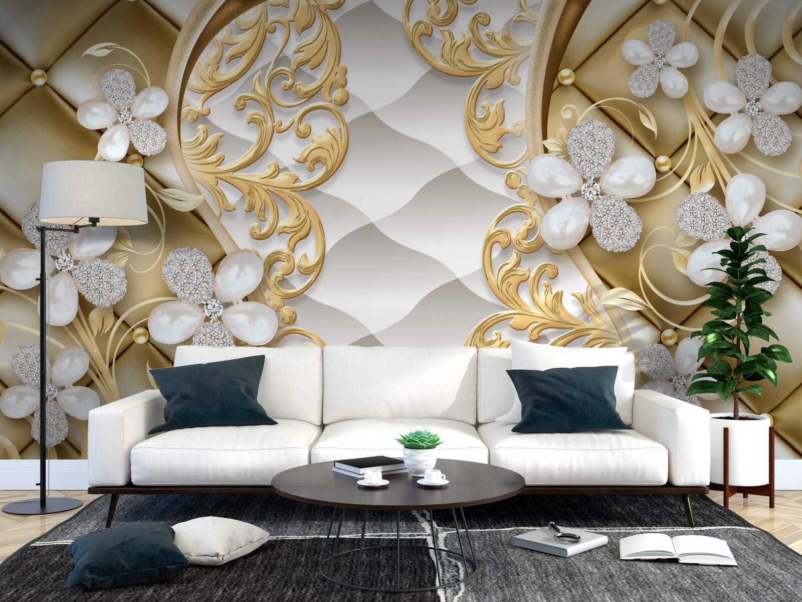 Fotobehang juwelen en metaal in bloemmotieven