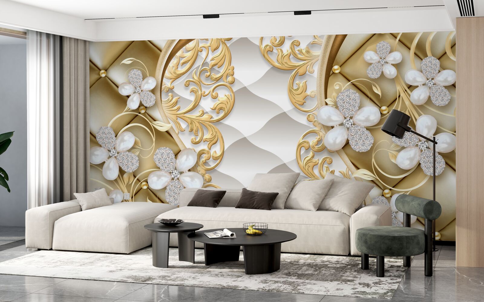 Fotobehang juwelen en metaal in bloemmotieven