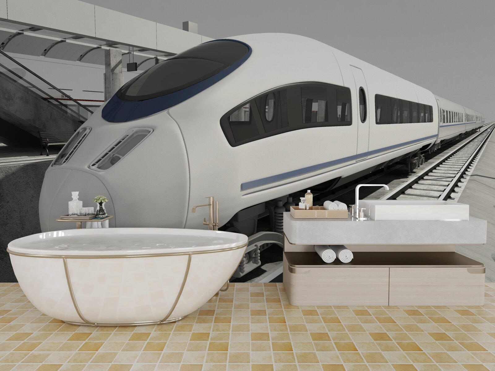 Fotobehang compositie op een platform