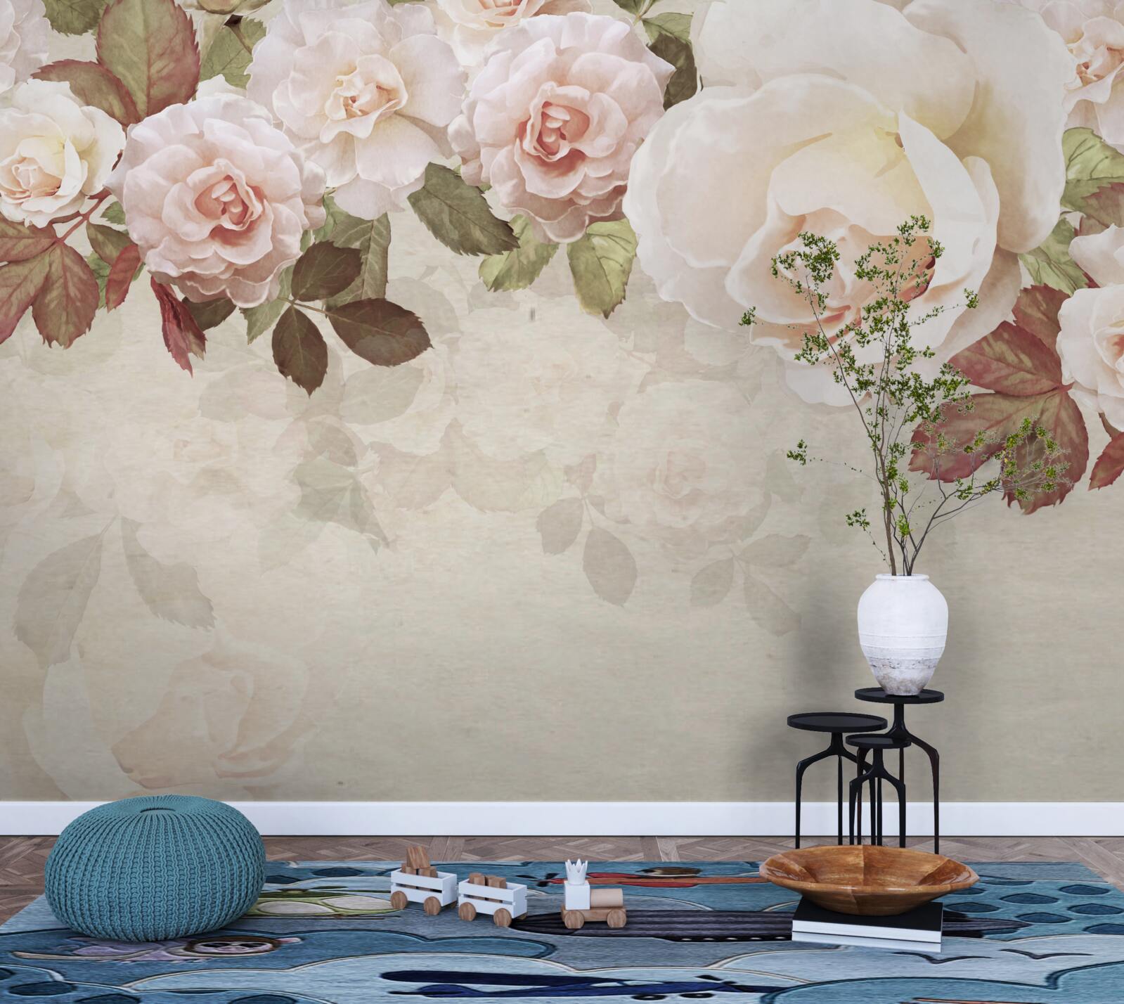 Fotobehang delicate roze knoppen gemaakt met aquarel